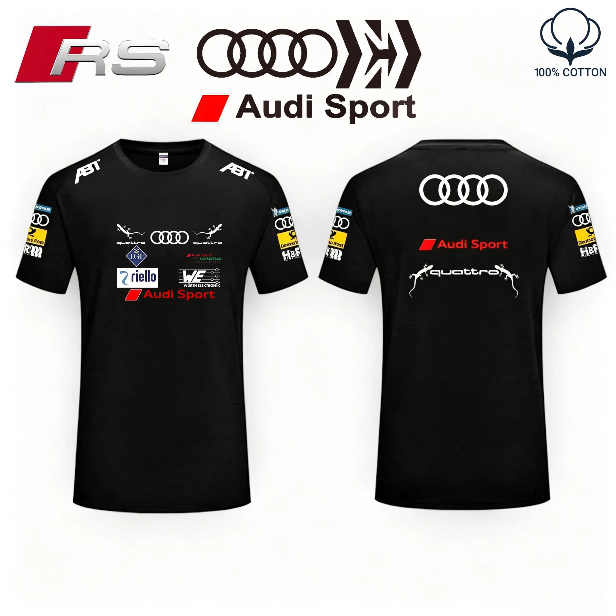 Audi Sport Racing Team Driver Print Short-Sleeve T-Shirt Loose Comfortable Pure Cotton Fanwear for Racing Enthusiasts