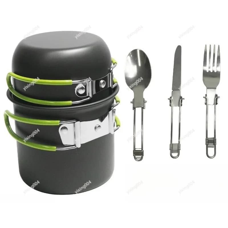 Outdoor Portable Cooking Pot Set With Tableware Suitable For 1 To 2 Campers