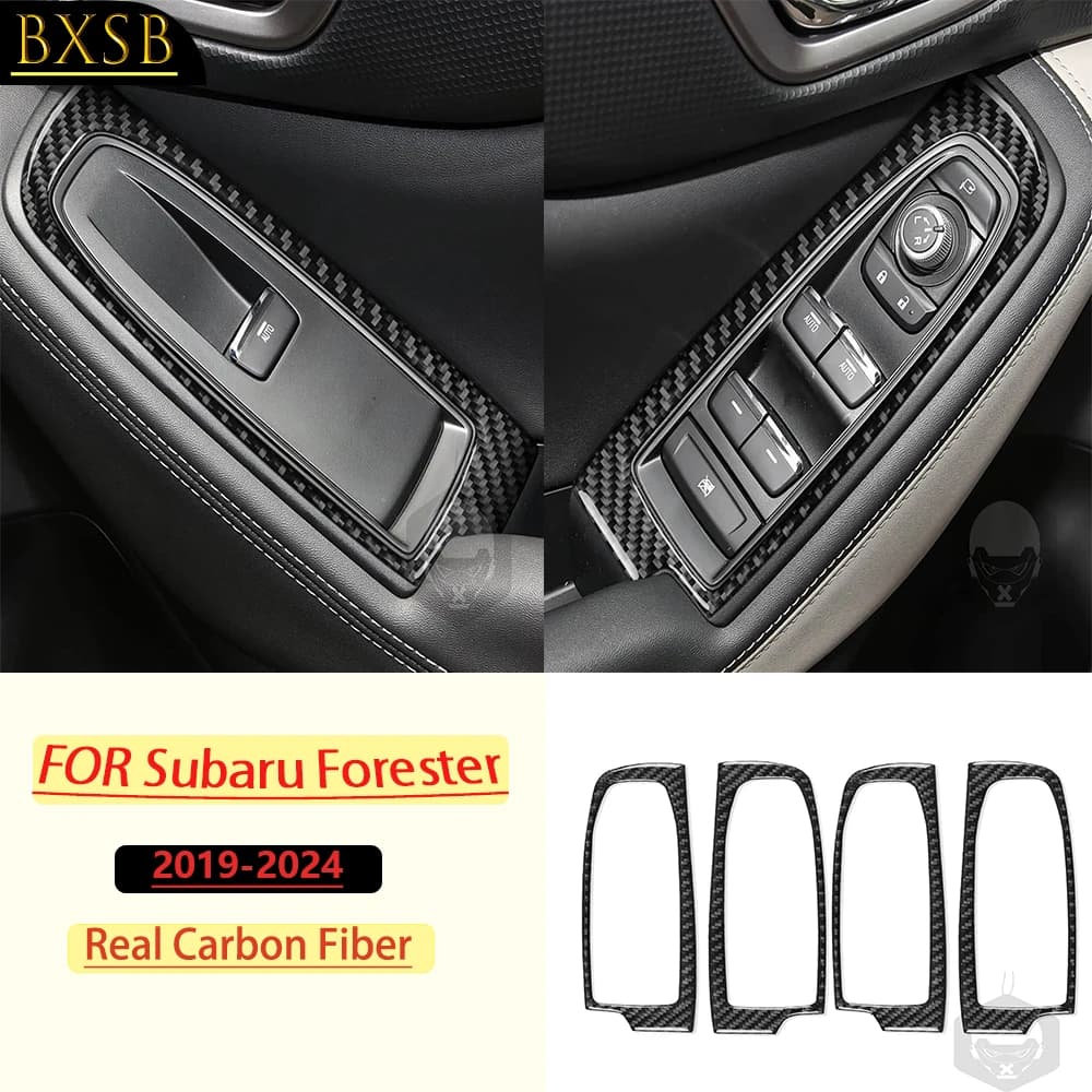 Real Soft Carbon Fiber For Subaru Forester 2019-2024 Car Window Control Panel Trim Customizable Sticker Interior Accessories
