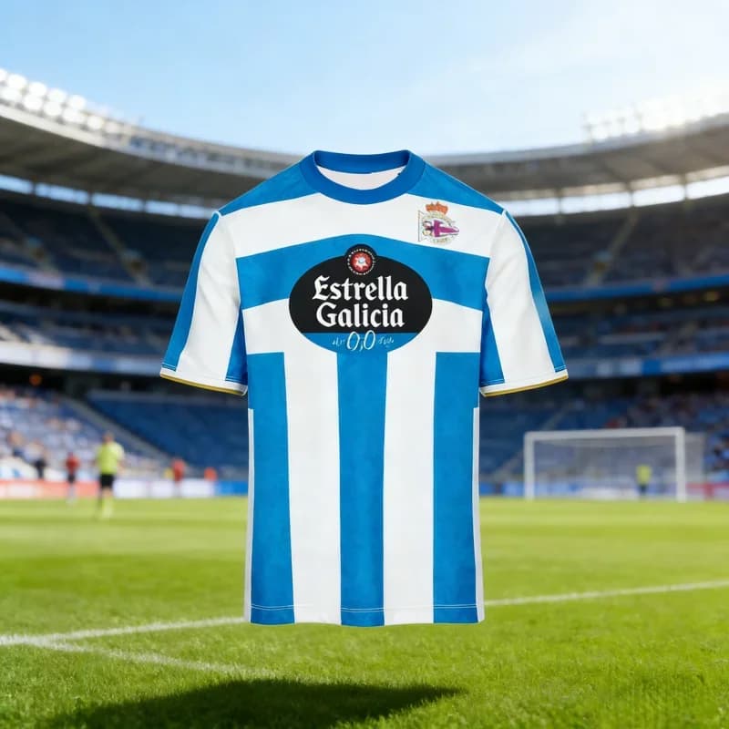 Deportivo La Coruna  Kit Estrella Galicia Print Football T-Shirt,Men Women Quick Dry Breathable Spanish Soccer Casual Fan Tee