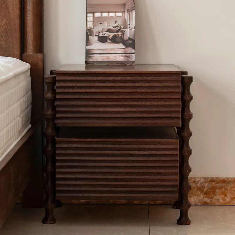 HT  minimalist solid wood bedside table home antique style bedroom retro high-end walnut minimalist style storage
