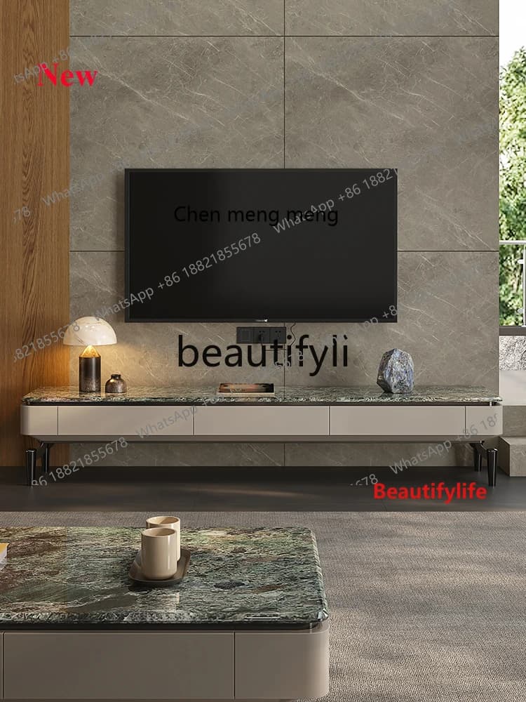 A32 Italian Style Light Luxury TV Cabinet Natural Platinum Diamond Marble Coffee Table TV Cabinet Set