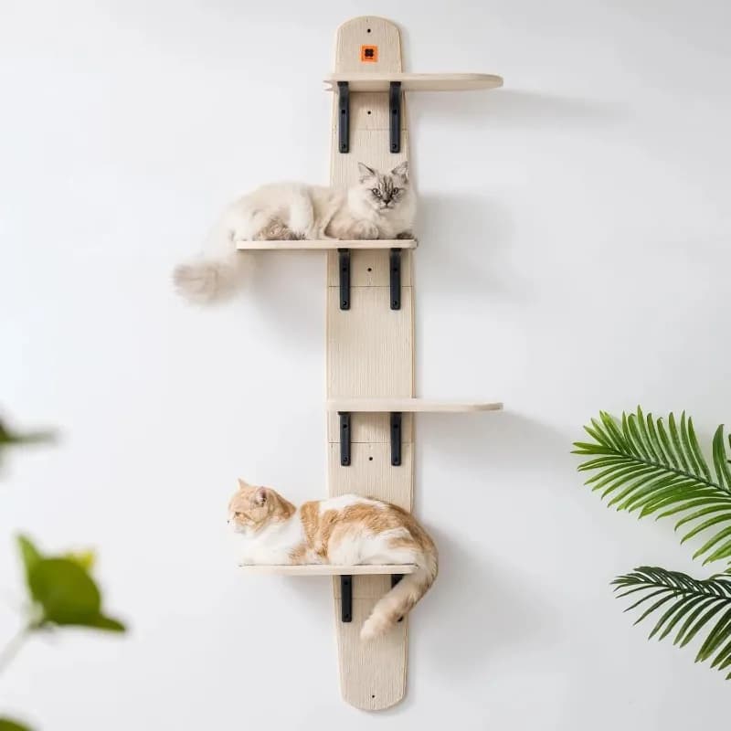 【Hot】4-Tier Wall Mounted Shelves Climbing Tree, Space Saver Wooden Wall Furniture with Carpeted Perch for Indoor Cats