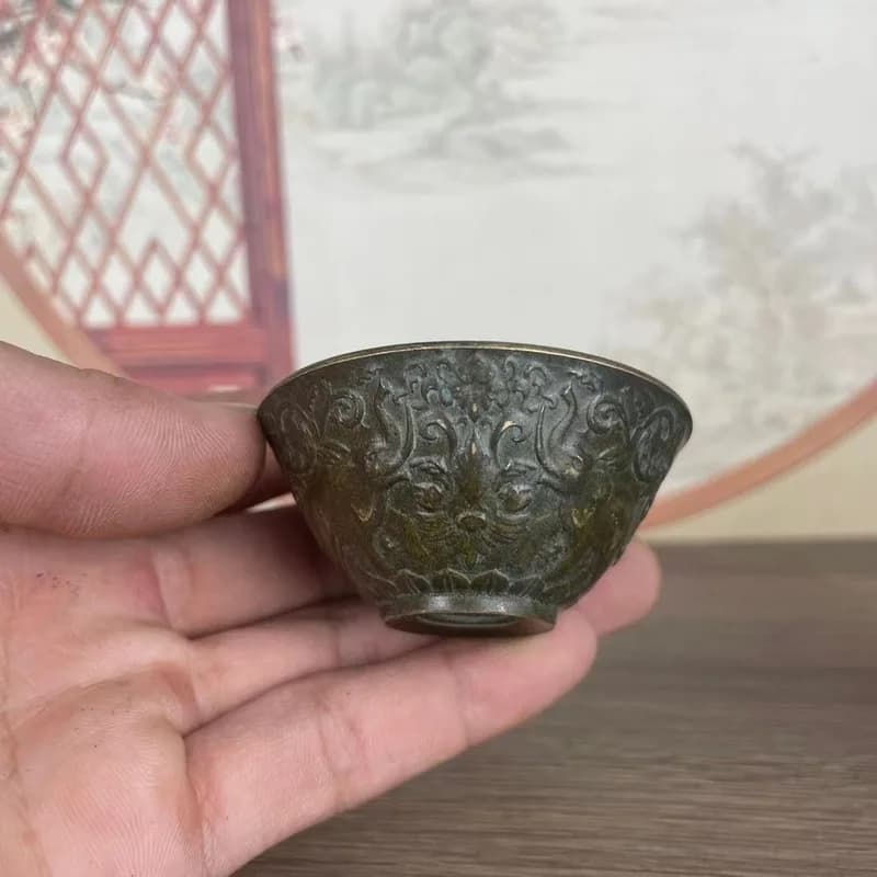 Brass bowl the characters "Fu, Lu, Shou, Xi", a set of small copper bowls with embossed fortune motifs, home decoration