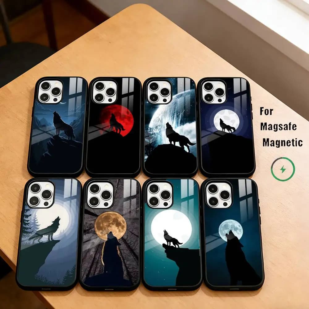 M-Moon R-Roaring W-Wolf Phone Case For iPhone17,16,15,14,13,12,11 Plus,Pro Magnetic For Magsafe Wireless Charging