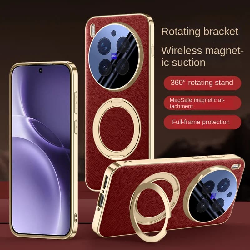 For Honor 500 500 Pro Texture Leather Strap with 360° Rotating Stand PC Magnetic Ring Phone Case For Honor 300 Ultra 400 600 Pro