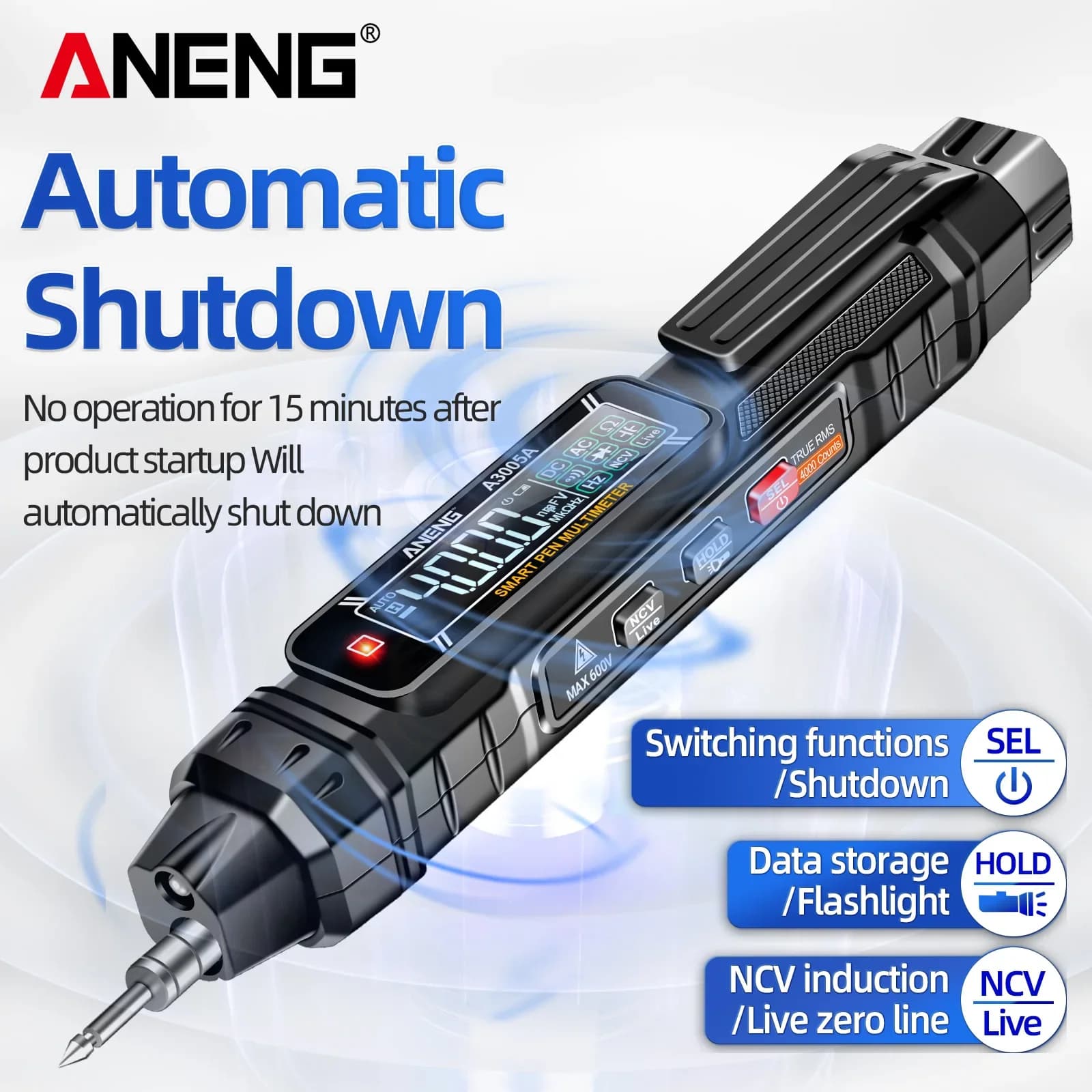 ANENG A3005A digital multimeter with zero and live wire recognition on/off buzzer flashlight household maintenance and test pen