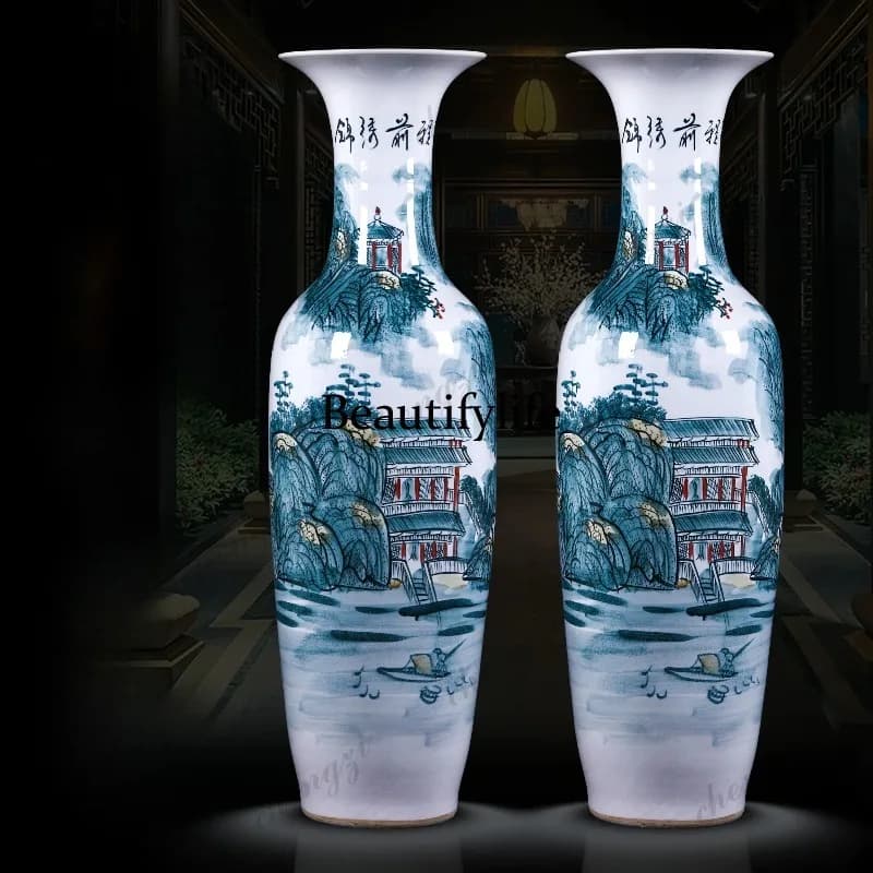 Ceramic floor-to-ceiling large vase hand-painted living room villa hotel lobby opening decoration ornament