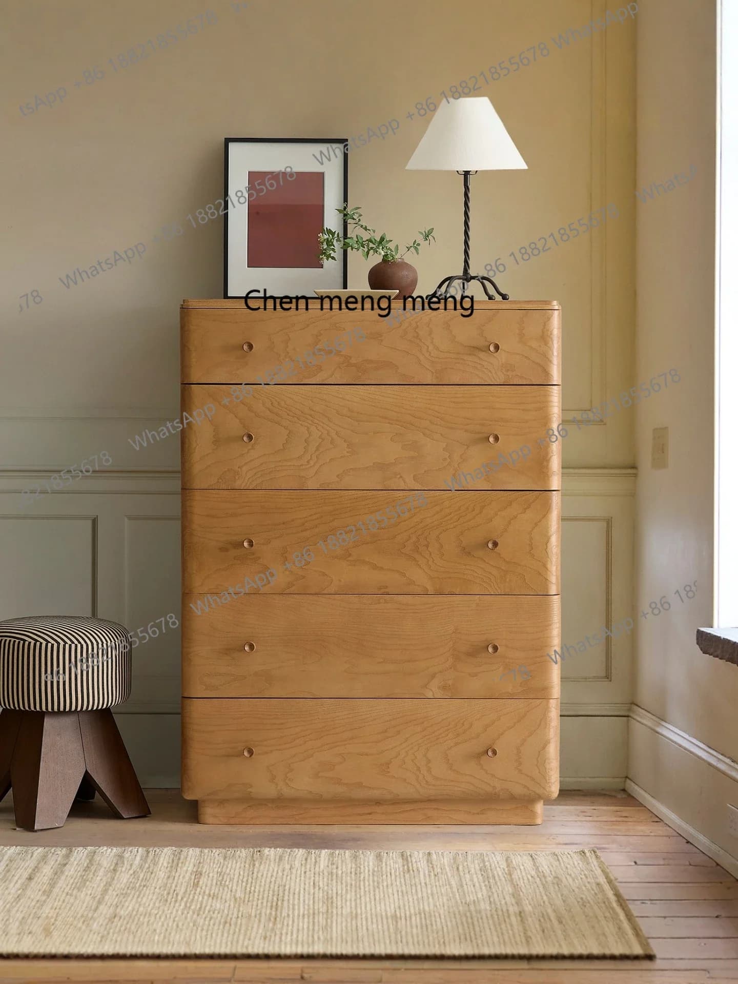 X  Medieval solid wood chest of drawers ash wood light brown locker bedroom storage cabinet