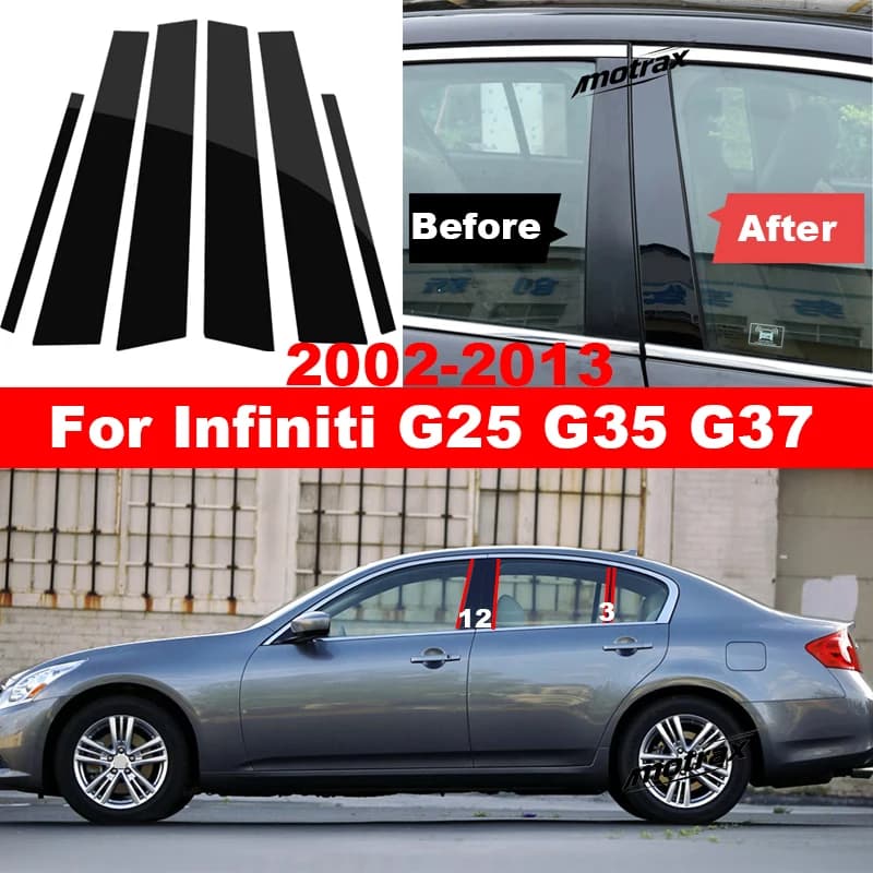 Car B C Pillar Post Stickers PC Window Trim Cover for Infiniti G25 G35 G37 2002-2013 Middle Pillar Decorative Accessories