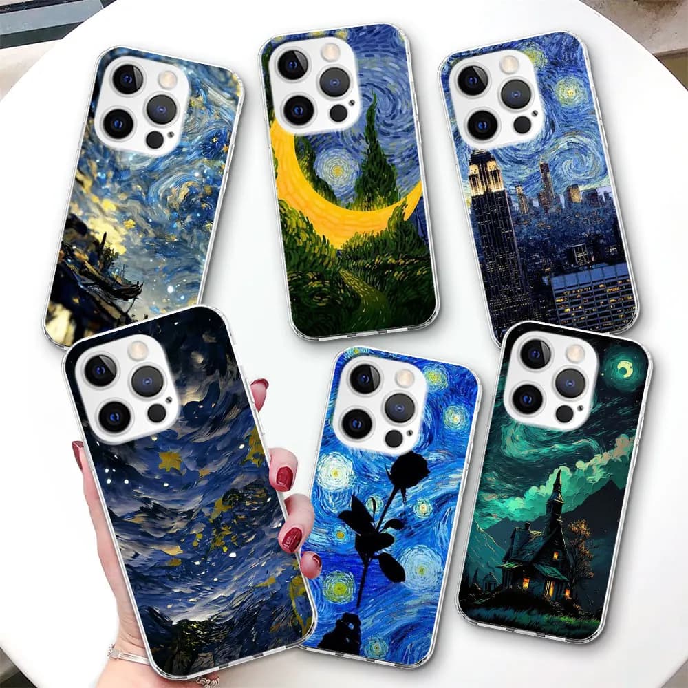 Van Gogh Art Case for iPhone 17 Air 14 12 15 Pro 7 8 Plus 13 Mini XR X XS Max SE 2022 2020 TPU Transparent Phone Cover Shell