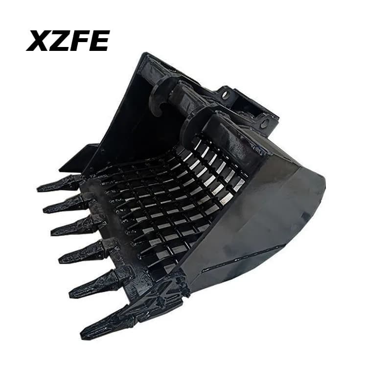XZFE Customized Grid Skeleton Sieve Bucket Screen Sand Bucket With Teeth 24inch 36inch Width Q355B for Mini Bobcat Excavator
