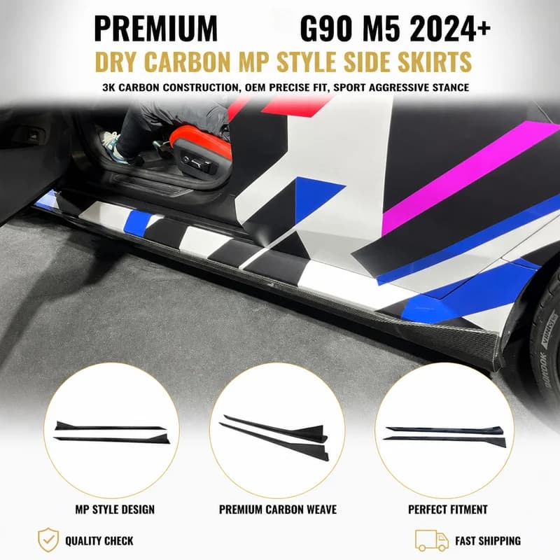 Hot Selling Lightweight Dry Carbon Fiber Side Skirts Exterior Replacement Tuning for G90 M5 2024+