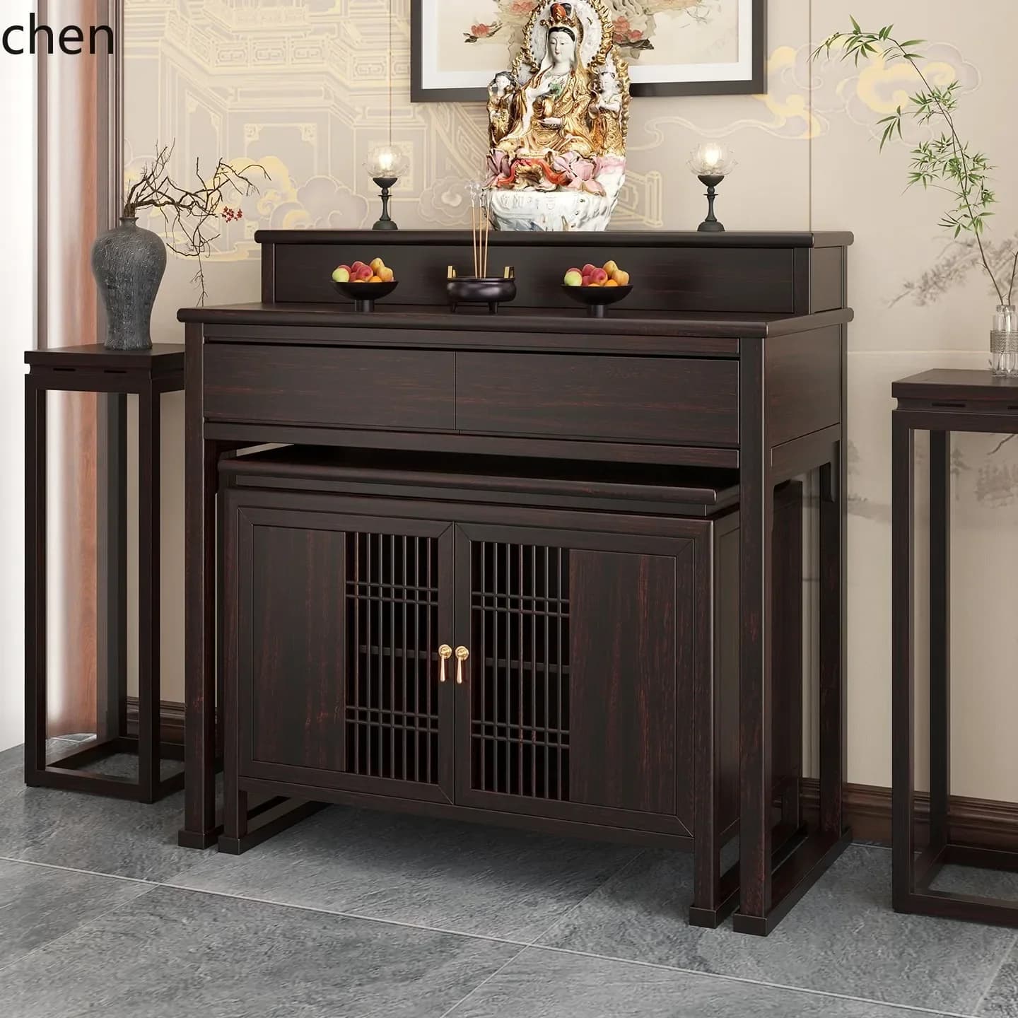H1 Solid Wood God of Wealth Altar Home Use Ebony Wood Step Incense God Altar Guanyin Worship Incense Table