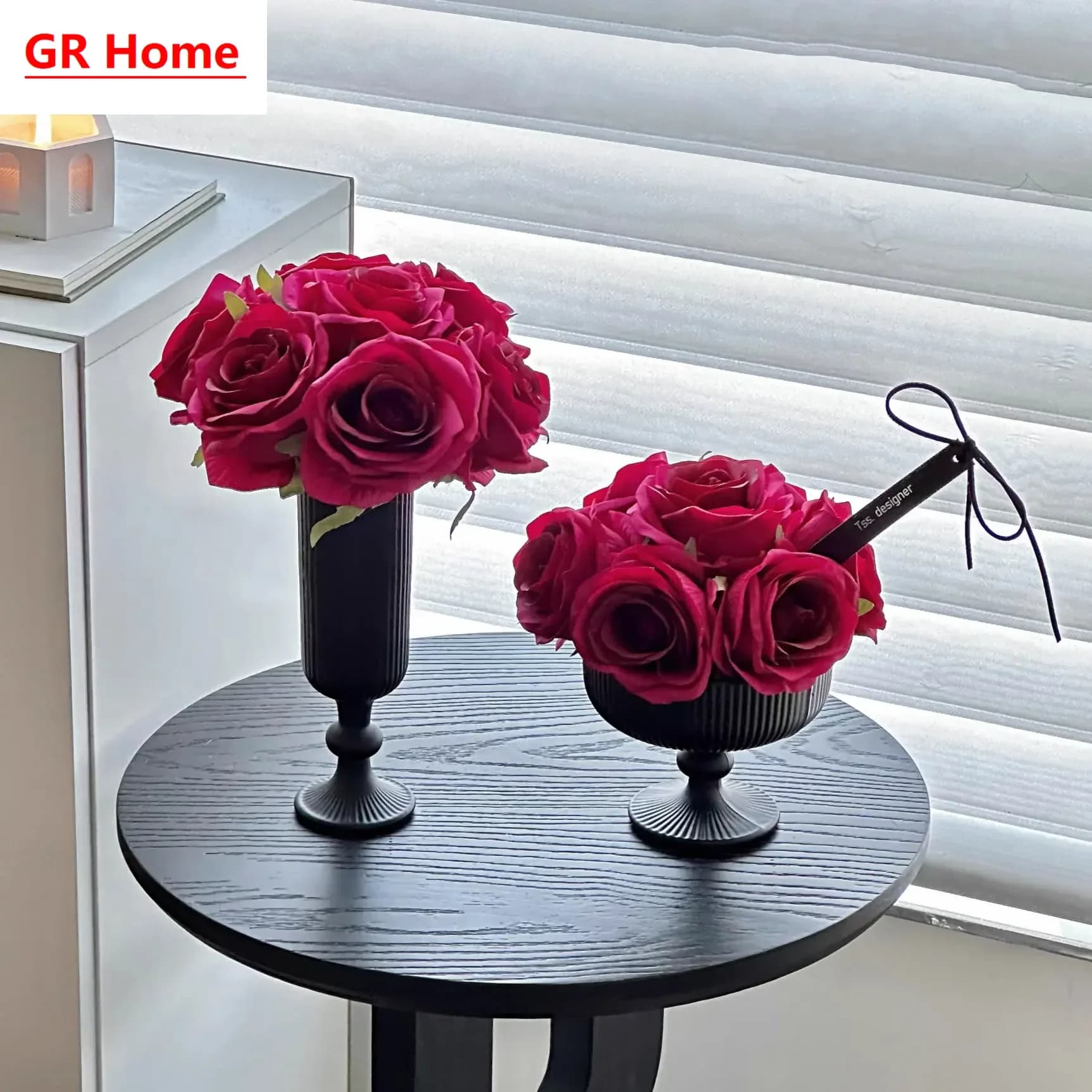 French Style Light Luxury Glass Vase, High-End Unique Flower Arrangement Ornament, Tabletop Home Decor for Living Room