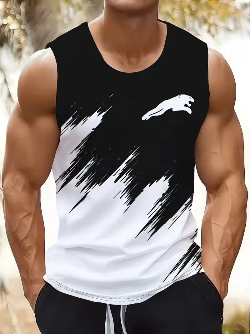 Fashion Black and white minimalism printed sleeveless men vest spring summer breathable fitness leisure  t-shirts and tank tops