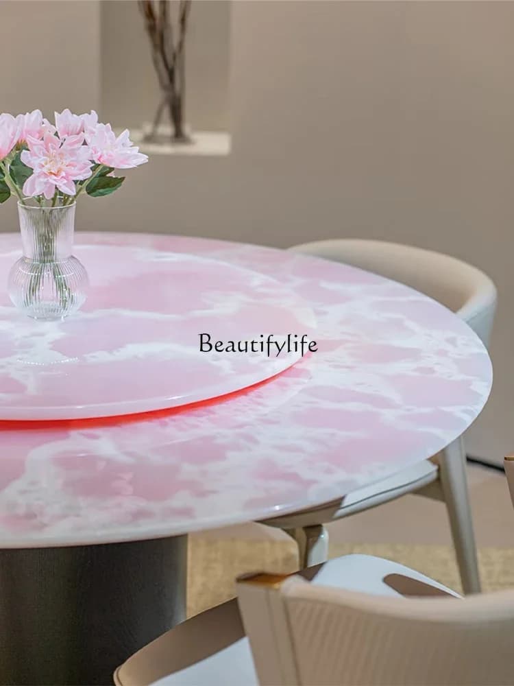 yj21  Jade luxury stone dining table French medieval high-end round dining table