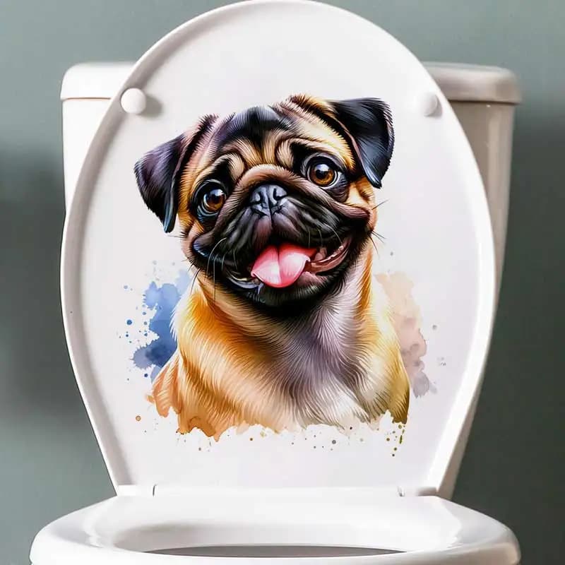 Pug Dog Watercolor Wall Sticker Bathroom Toilet Decor Living Room Cabinet Refrigerator Home Decoration Decals Stickers M1537