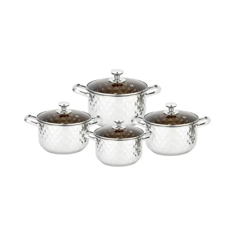Modern Design Stainless Steel Soup Pot 20-26cm Single Bottom Cookware Set with Diamond Appearance Metal Cookware