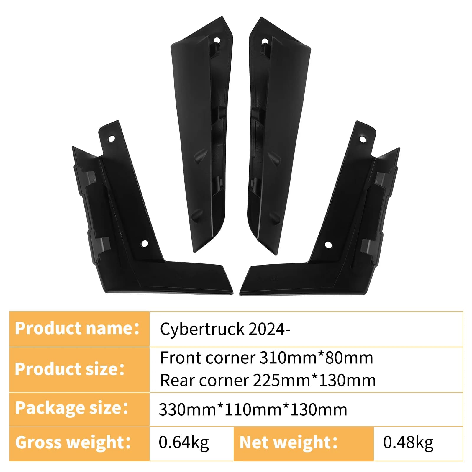 Car Mudguard Mud Flaps For Tesla Cybertruck 2024 pickup truck corner front door lower side sill fender