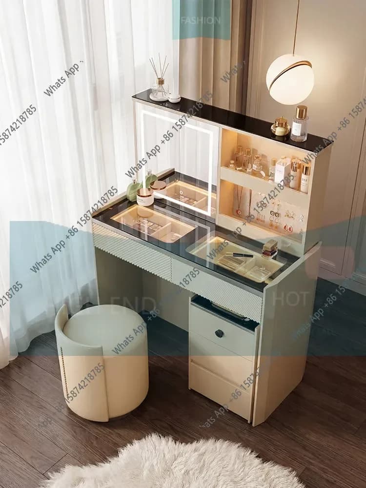 hT Mn Italian Light Luxury Dresser Master Bedroom Solid Wood New High-end Villa Liftable Desk Storage Cabinet Integrated