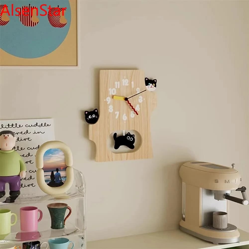 Cartoon Cute Cat Wall Clock Creative Children's Princess Living Room Wall Hanging Clock Watch Home Decoration
