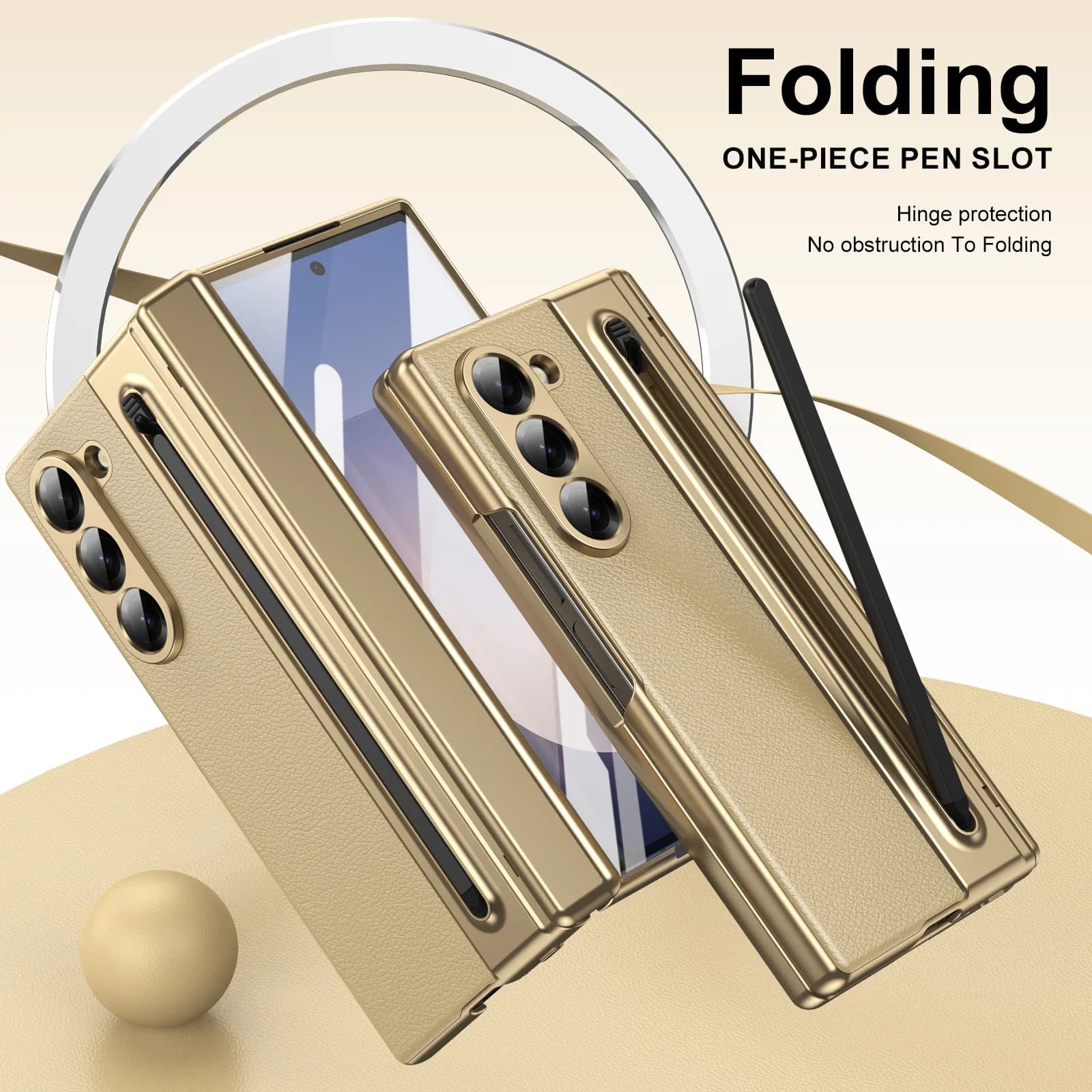 With Touch Pen For Samsung Galaxy Z Fold 8 Ultra 7 6 5 4 3 TriFold Case Leather Hinge 360 Full Screen Protector Folding Cover