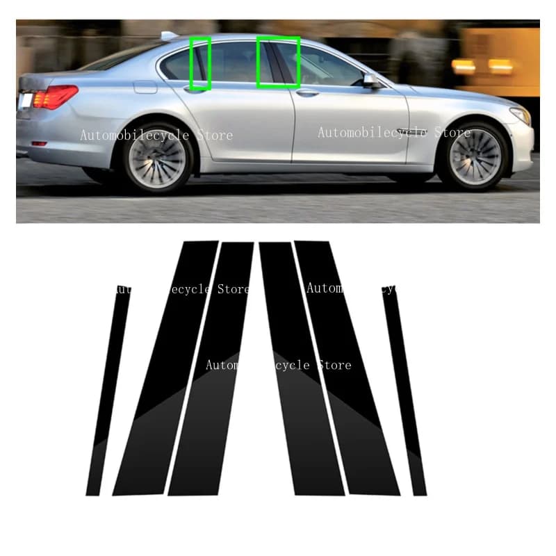 6PCS Glossy Black Pillar Posts Fit For  BMW 7-Series F01 F02 2009 2010 2011 2012 -2015 Window Moulding B C Center Sticker Cover