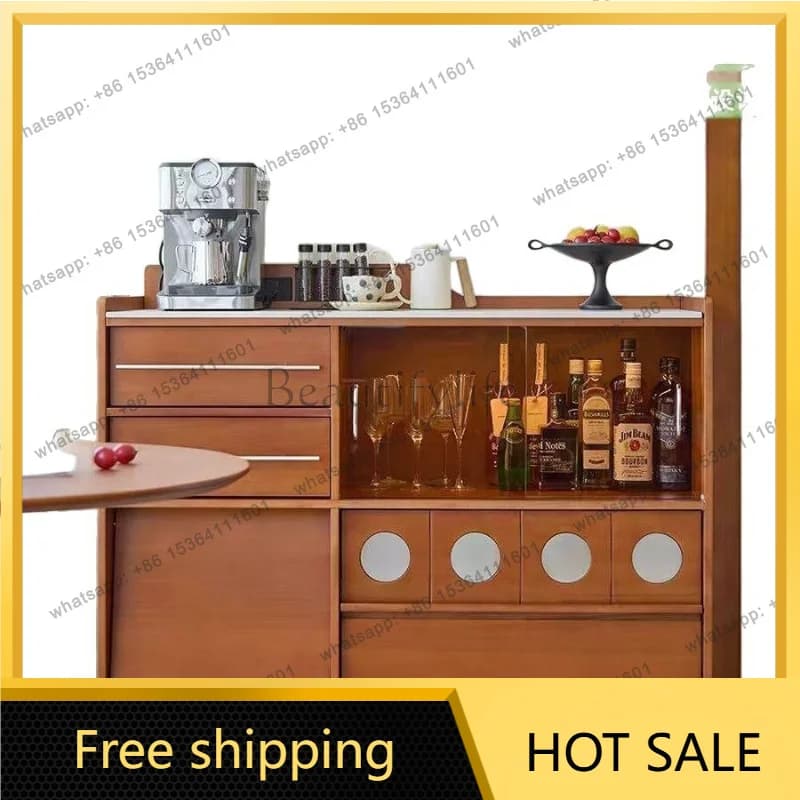 Zj. Medium-ancient style solid wood dining side cabinet living room wall integrated locker small apartment