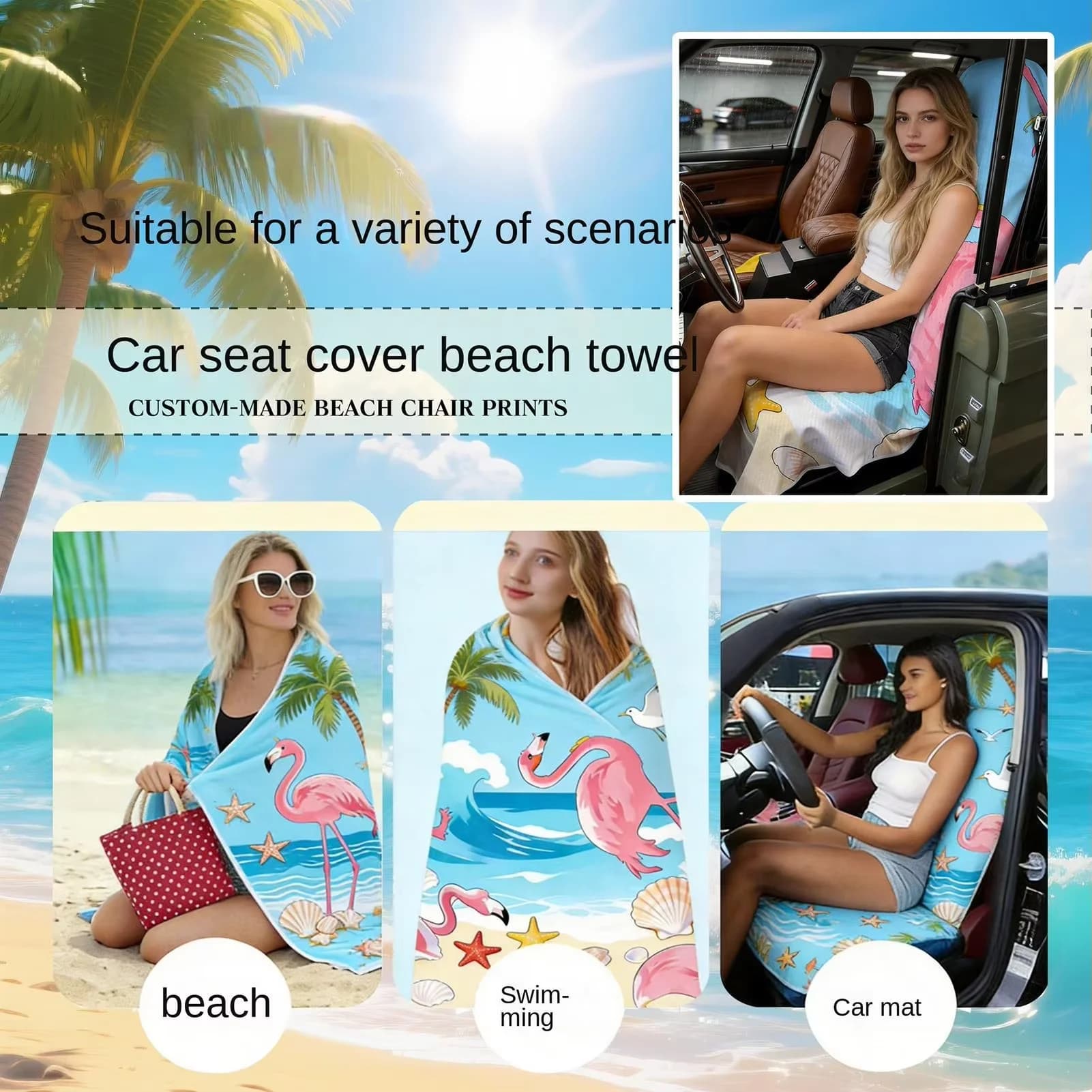 Universal Car Seat Cover Towel Waterproof Non-Slip Sweat Absorbent Quick Dry Bucket Seat Protector for Beach SUV Truck 160x80cm