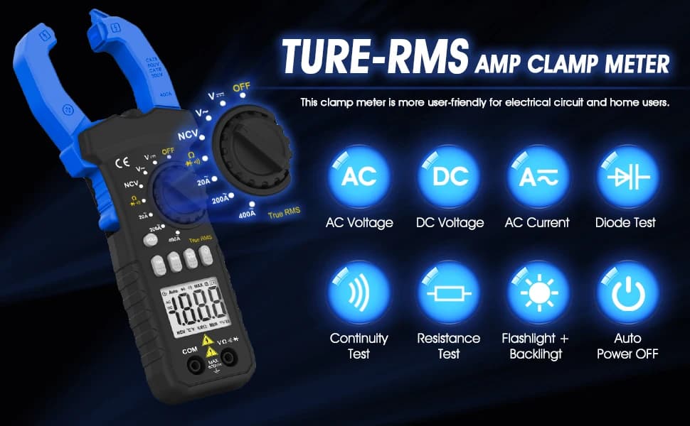 7200A Clamp Meter AC Current True-RMS 600A Auto Range NCV Detection Backlight Diode Tester for Engineer Home Use Electrician