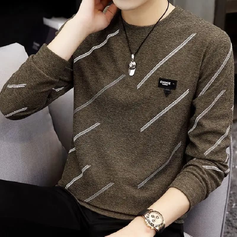 Men's All-match Street Casual T Shirts Long Sleeve Striped Print Plus Size Trend Tops Spring Autumn Vintage Fashion Men Clothing