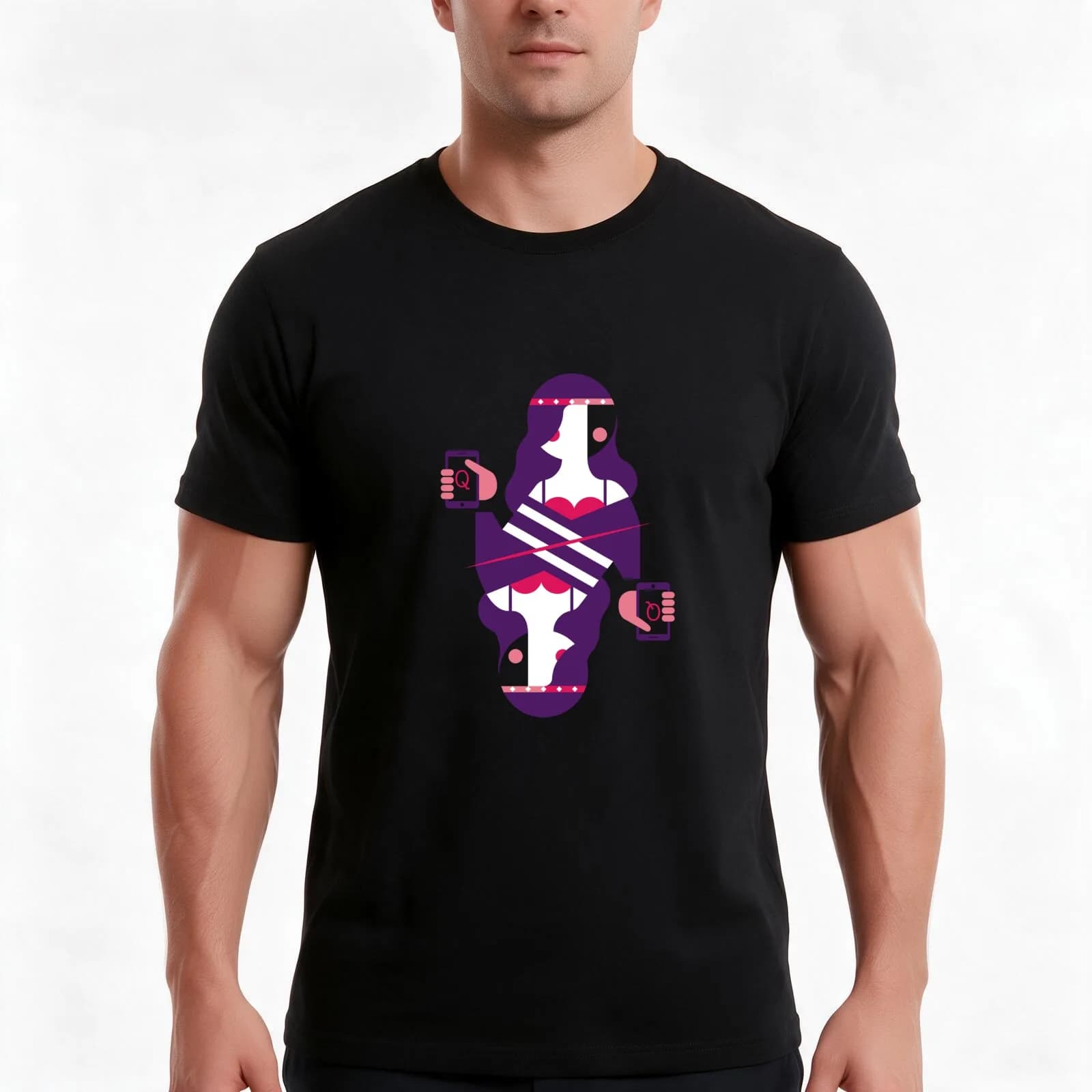 Queen card T-Shirt, Summer Casual Cotton Tee, Oversized Streetwear Tops, Vintage Graphic Print, Loose Fit Short Sleeve