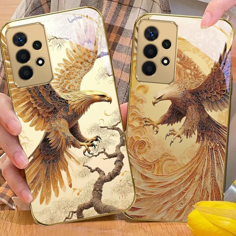 The golden eagle pattern For Samsung A56 A55 A54 A53 A52s A52 A51 A16 A15 A14 A13 A12 A36 A35 A34 33 32 Golden glass phone case