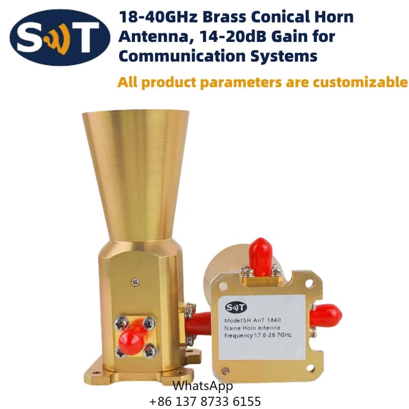 18-40GHz Brass Conical Horn Antenna, 14-20dB Gain For Various Communication Systems Featuring Horizontal Vertical Dual-Line