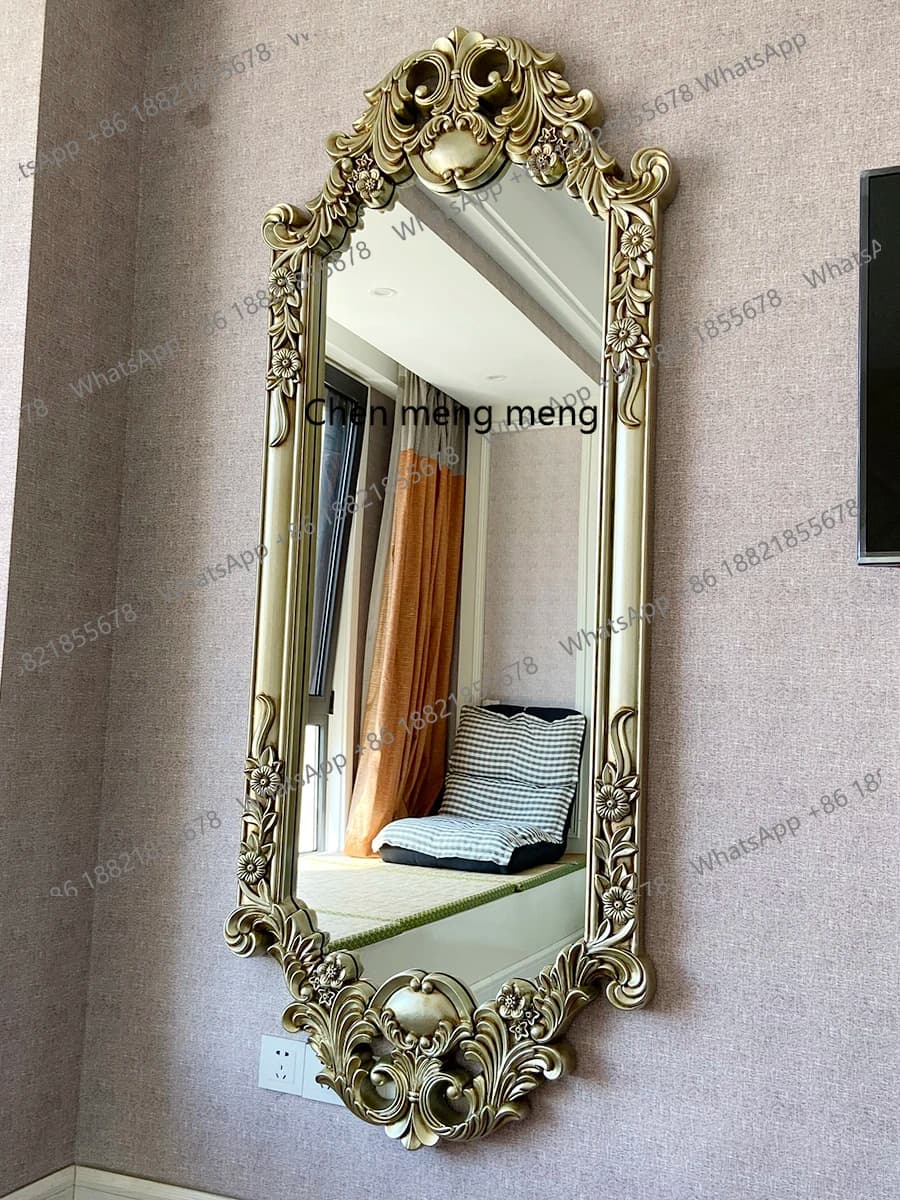 European retro carved wall-mounted full-length mirror home entry living room floor-to-ceiling mirror clothing store