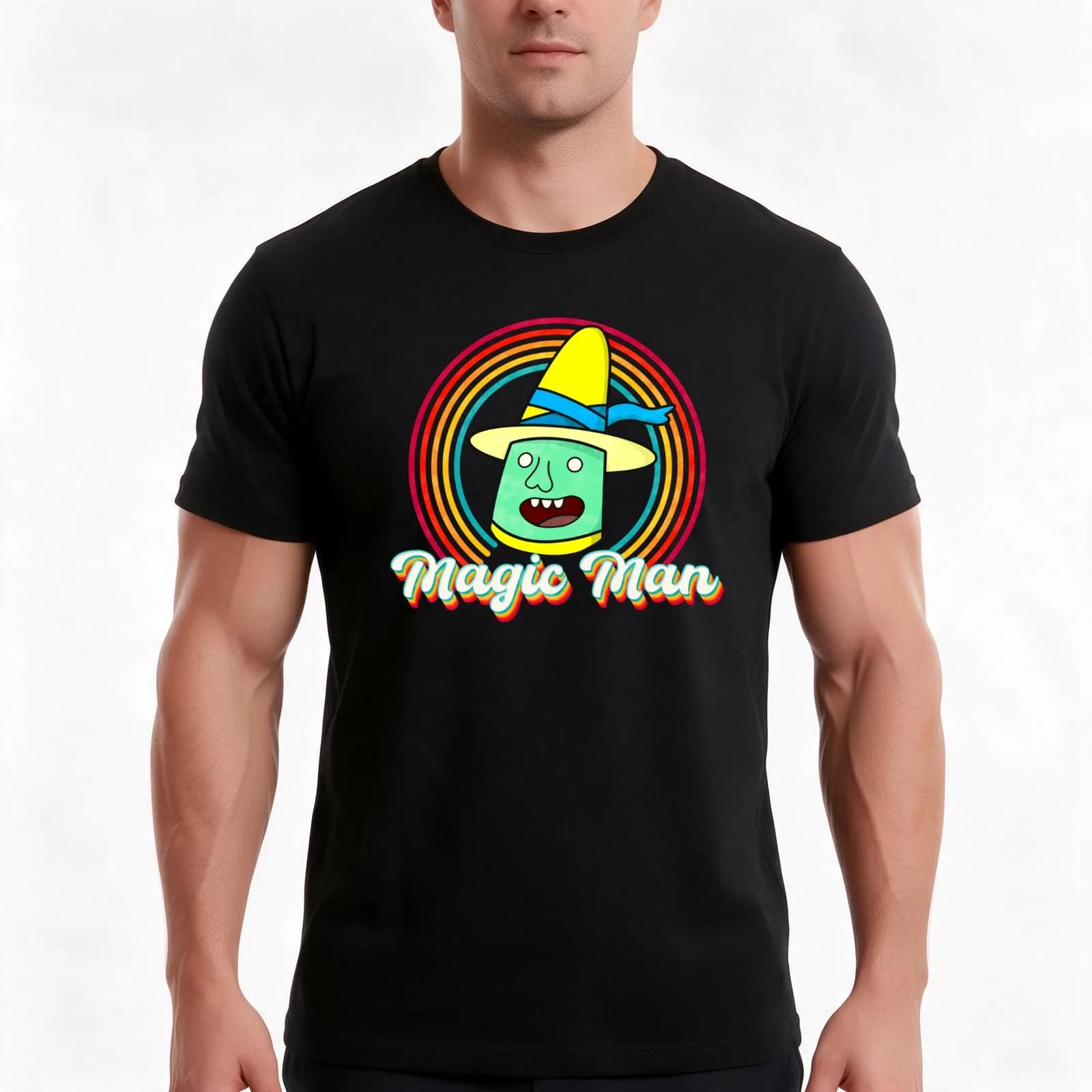 Magic man T-Shirt, Summer Casual Cotton Tee, Oversized Streetwear Tops, Vintage Graphic Print, Loose Fit Short Sleeve