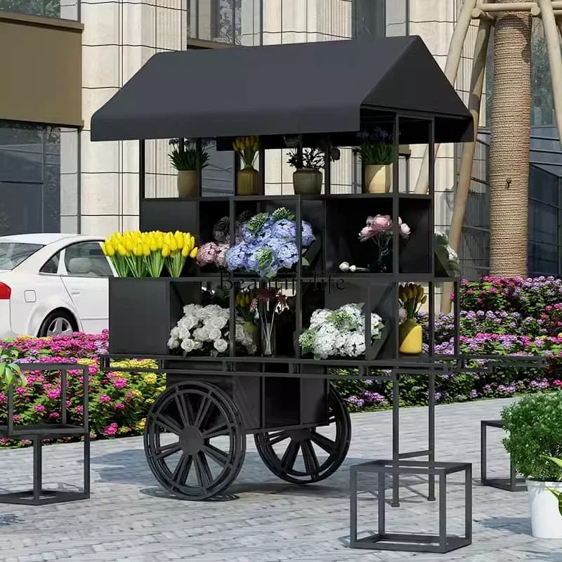 03.*Wrought iron float promotional car display stand market stall flower stall car indoor and outdoor flower shop mobile goods