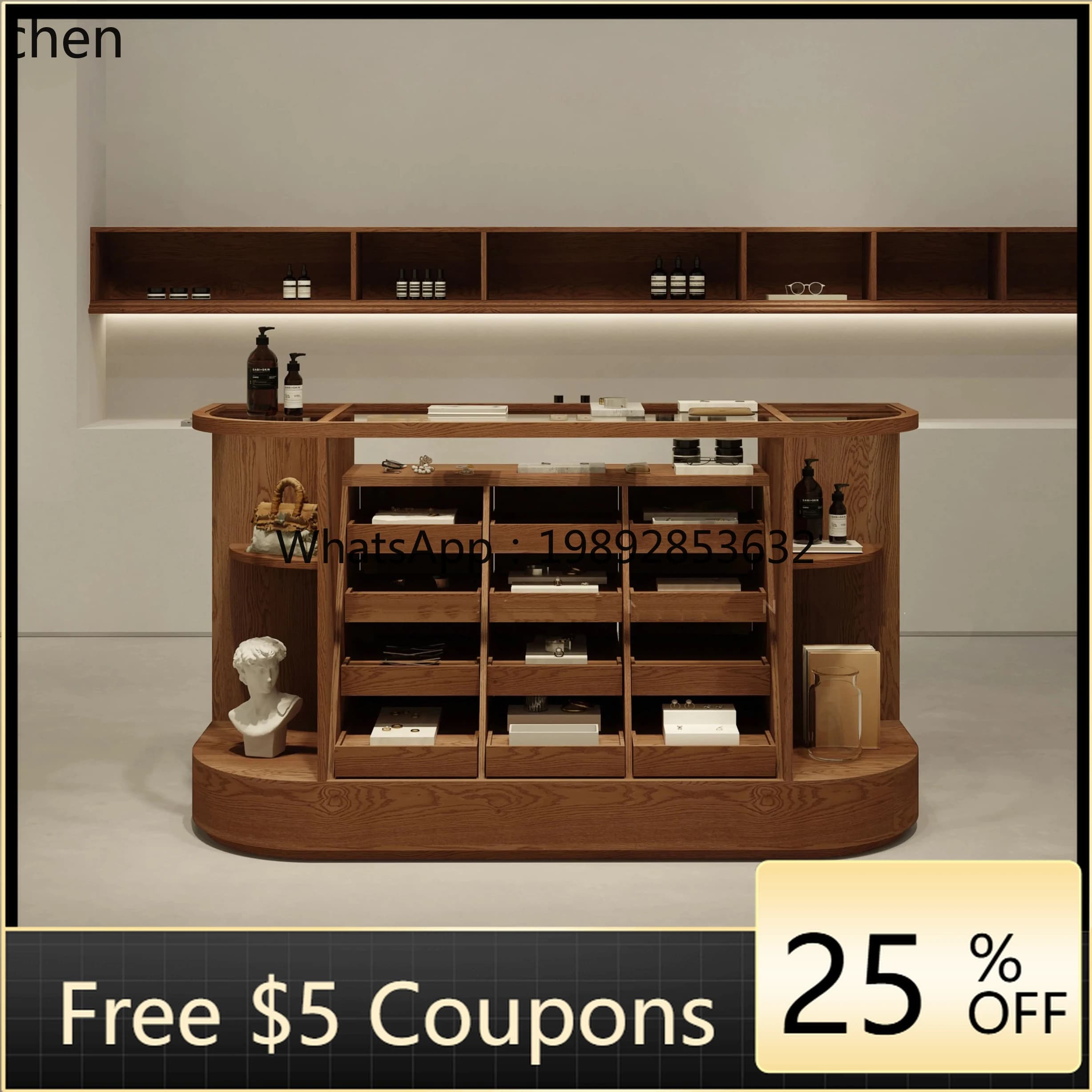 retro multi-layer multi-grid arc middle island display cabinet clothing store jewelry store display cabinet against the wall