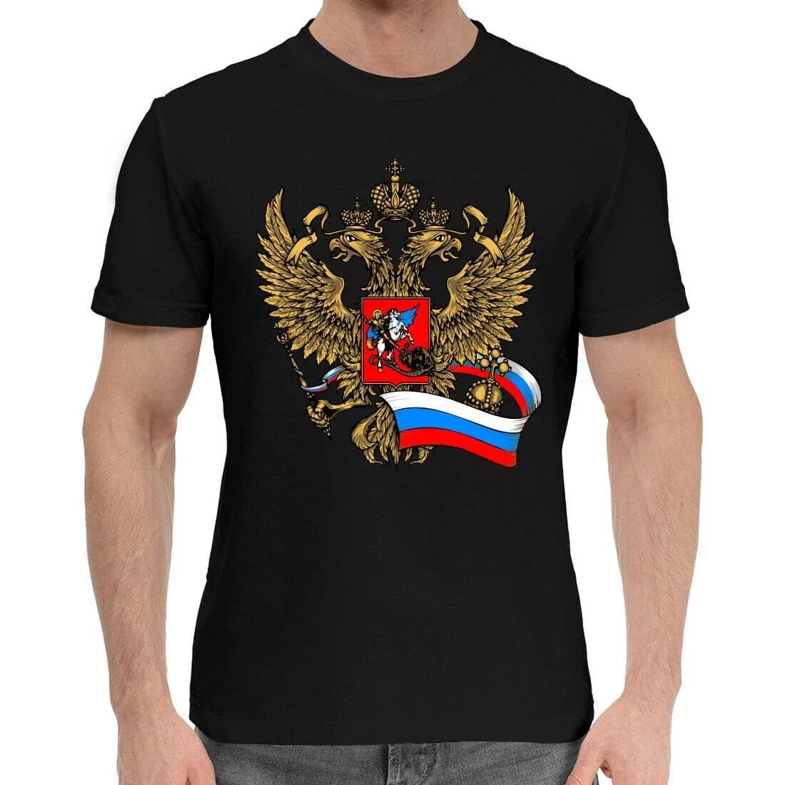 Russia Double-headed Eagle Badge Flag T-Shirt 100% Cotton O-Neck Summer Short Sleeve Casual Mens T-shirt Size S-3XL