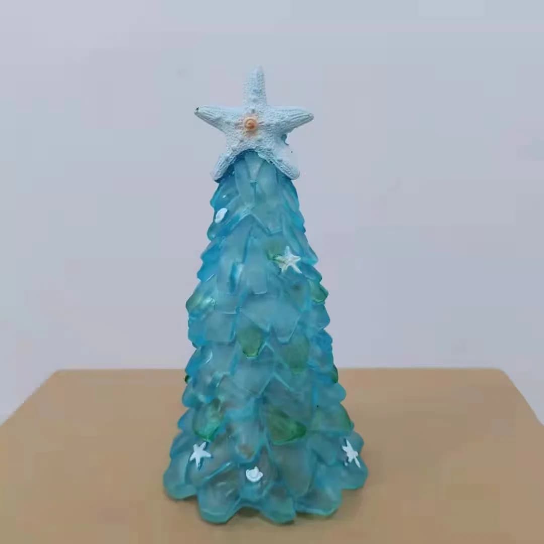 Sea Glass Christmas Tree with Starfish Handcrafted Christmas Tree Resin Ocean Beach Christmas Tree for Birthday Party Gift