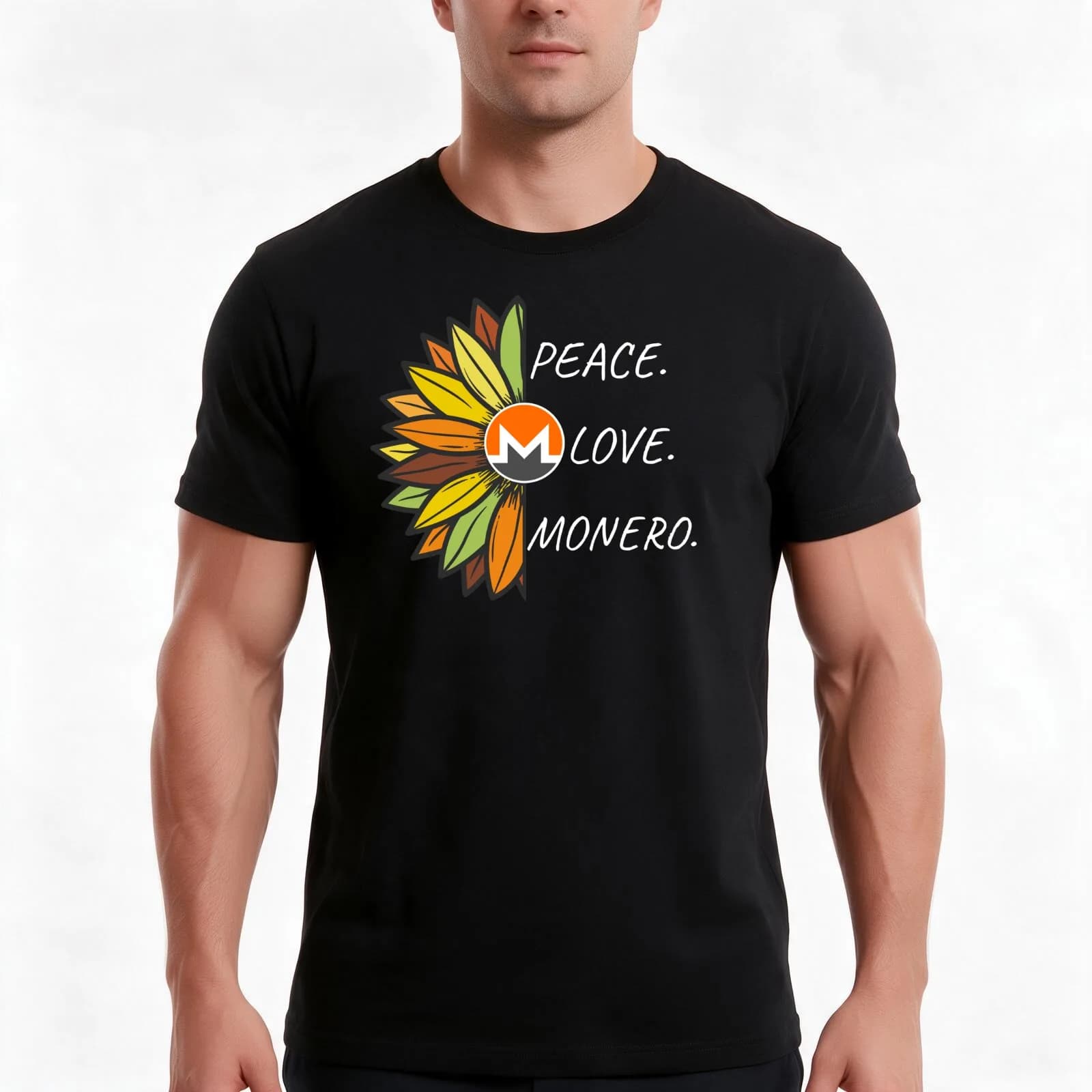 Peace. Love. Monero. T-Shirt, Summer Casual Cotton Tee, Oversized Streetwear Tops, Vintage Graphic Print, Loose Fit Short Sleeve