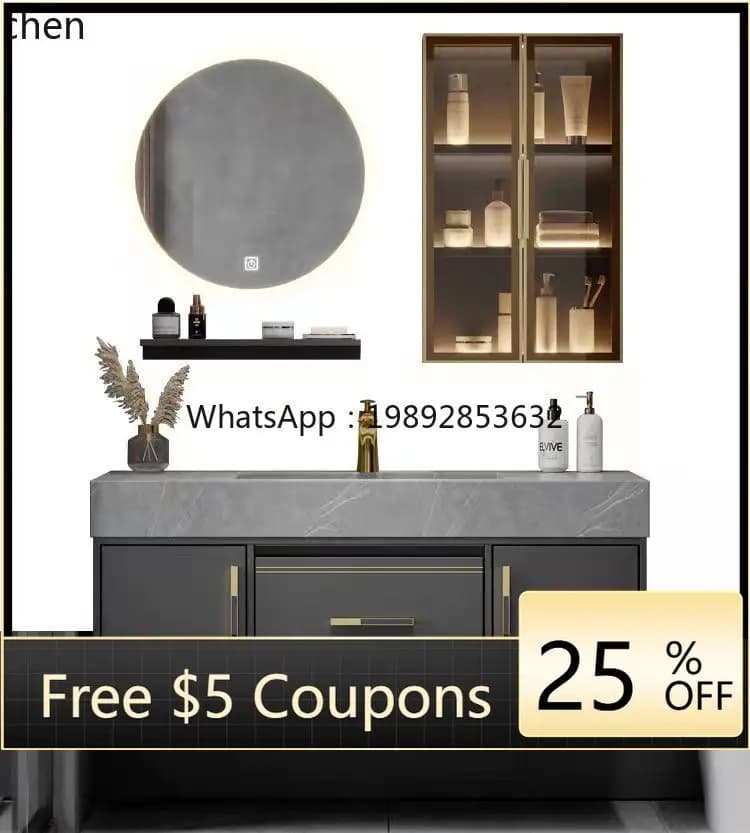 ww  rock slab light luxury bathroom cabinet solid wood smart mirror cabinet washstand toilet washstand pool