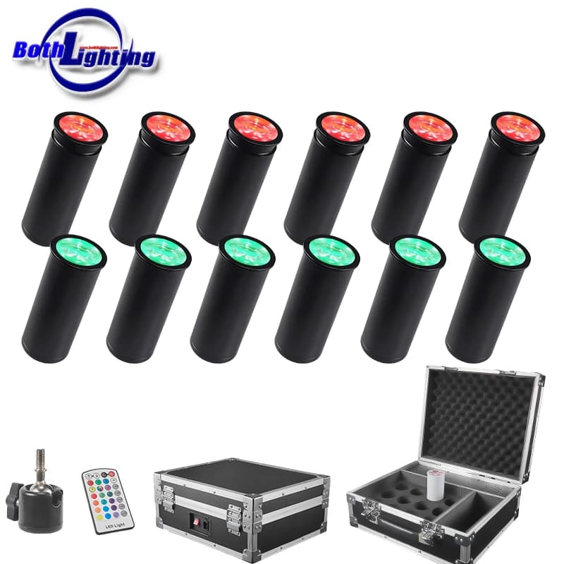 12pcs Black Case Chroma Cannons 15w RGBAW UV 6in1 LED Battery Labs Uplights Effect Light Included Magnet Mount DJ Party Light