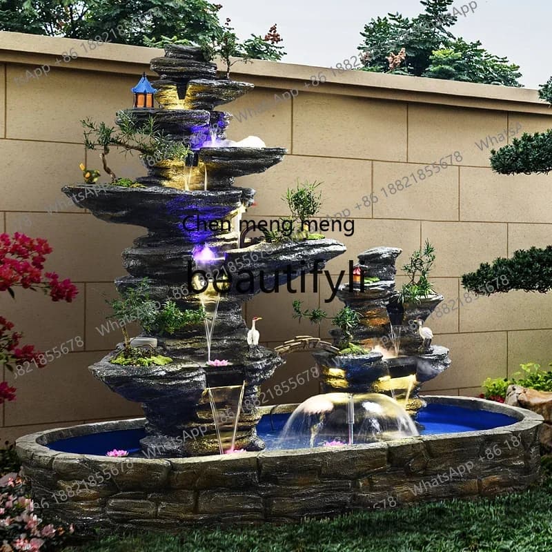 D178  flowing water fountain water feature, living room indoor feng shui wheel ornament landing, fish pond landscaping view