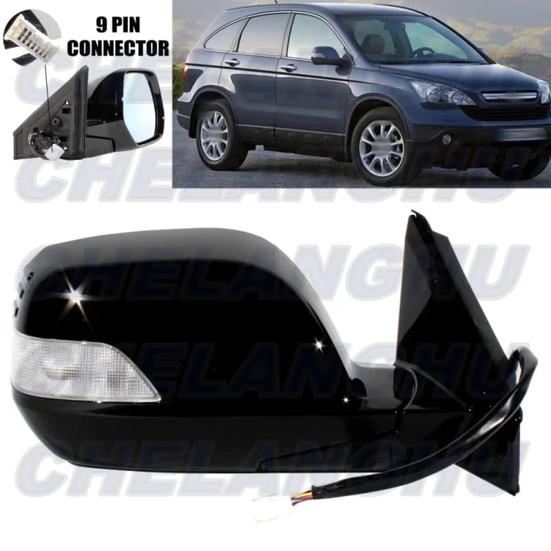 Mirror Assembly For Honda CRV CR-V RE1 RE2 RE4 2007 2008 2009 2010 2011 European Version Right Side 9 Pins Black Painted Heated