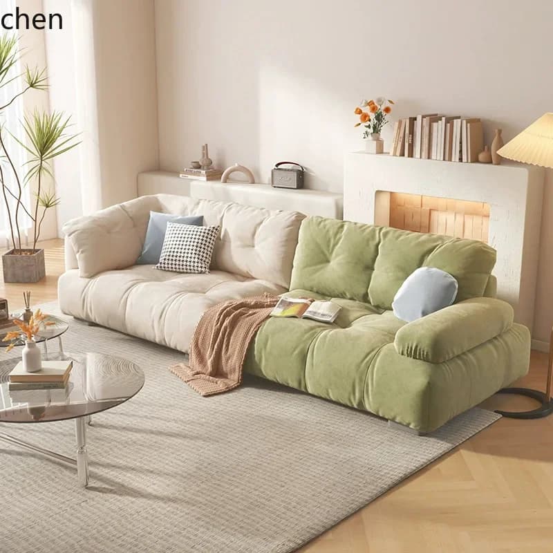 HYS  Style Sanded Technology Fabric High and Low Armrest Straight Row Fabric Sofa
