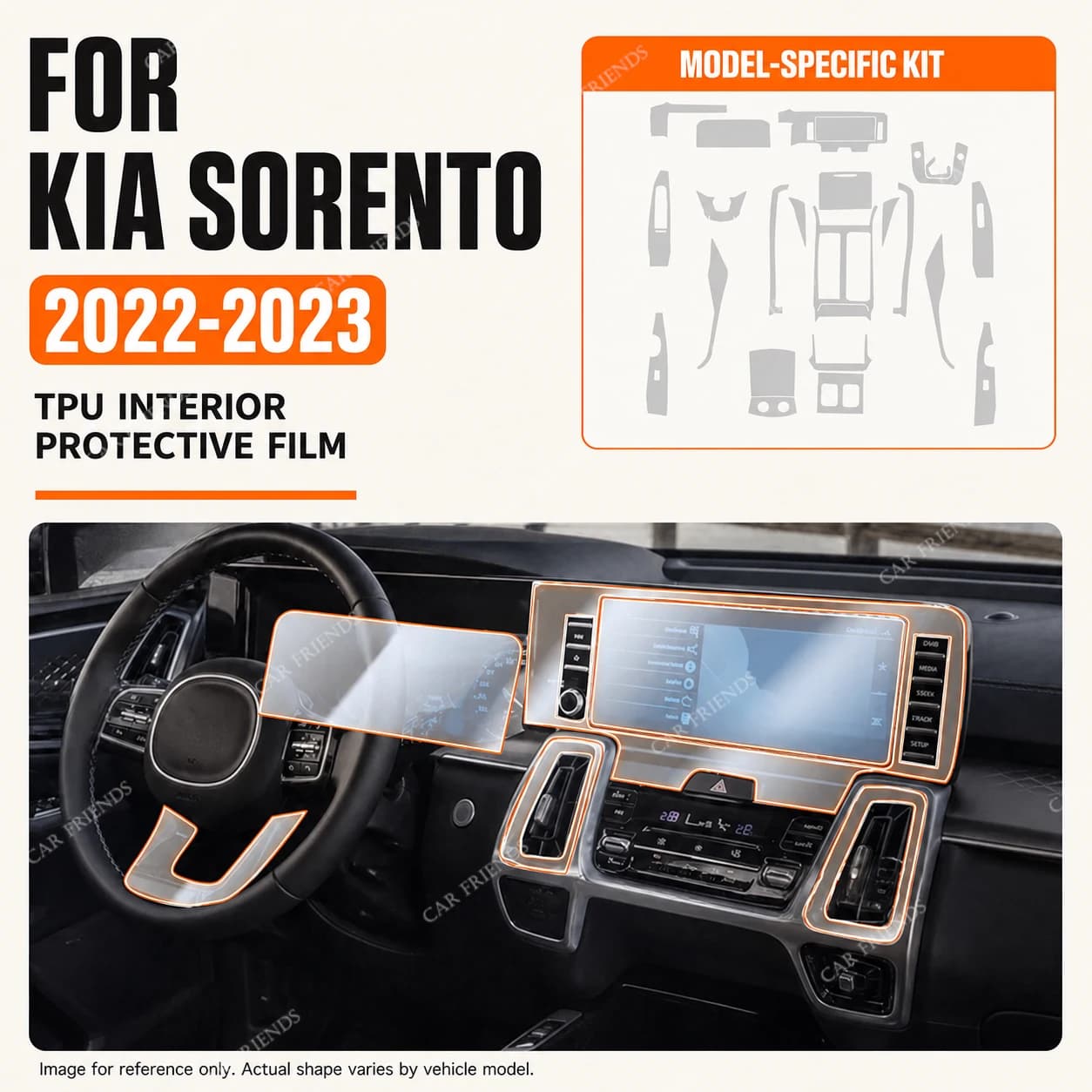 For Kia Sorento 2022 2023 Anti-scratch Transparent TPU Interior Protective Film Navigation Door Center Console Dashboard