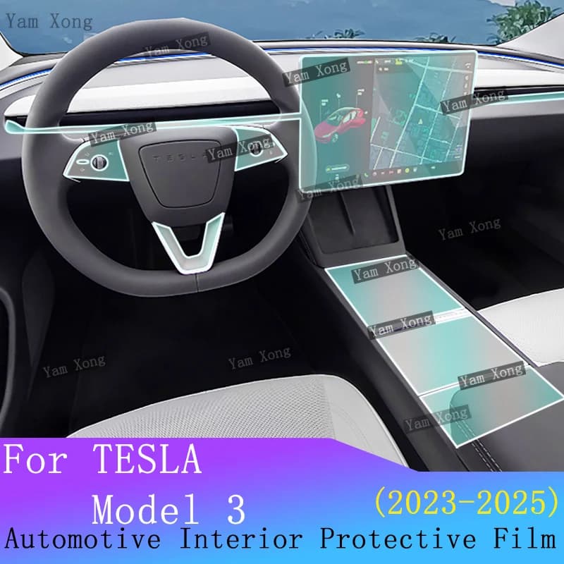 For Tesla Model 3 2023-2025 Car Full set interior Film Navigation screen Protection Center Console Transparent Anti-scratch Film