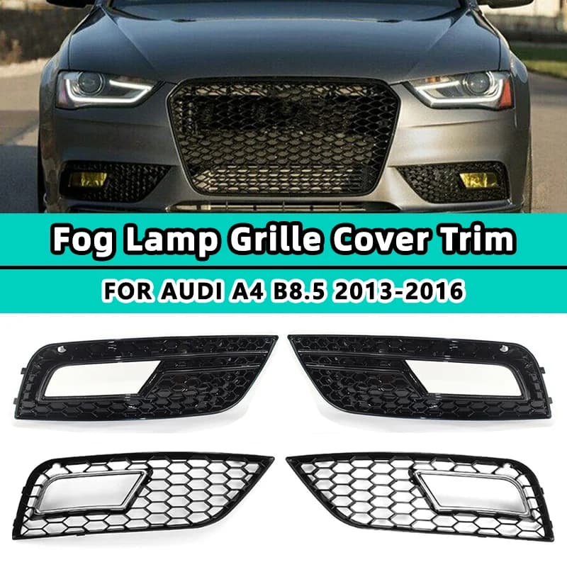 Fog Light Lamp Cover Honeycomb Front Grille Grill For Audi A4 B8.5 2013-2016 Front Bumper Lower Grille RS4 Style Car Accessories